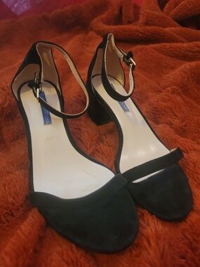 Stuart Weitzman Black Suede Ankle-Strap Block Heels 36EU /6us